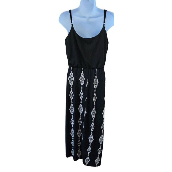 Maxi Dress Black & White Aztec Pattern Sleeveless Straps geometric tribal - Picture 4 of 7